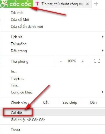 Chọn mục “Cài đặt”