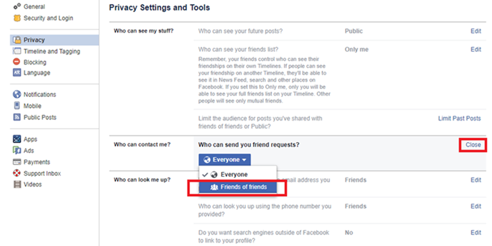 Thay đổi đối tượng có thể gửi lời mời kết bạn