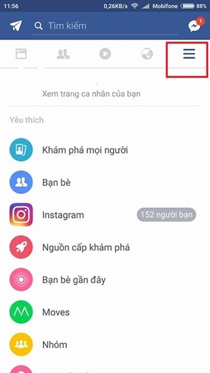 Truy cập vào mục Cài đặt trên ứng dụng Facebook
