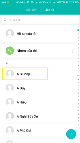 Chọn liên hệ cần cài đặt nhạc chuông riêng Chọn liên hệ cần cài đặt nhạc chuông riêng