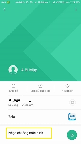 Nhấn vào mục “Nhạc chuông mặc định” Nhấn vào mục “Nhạc chuông mặc định”