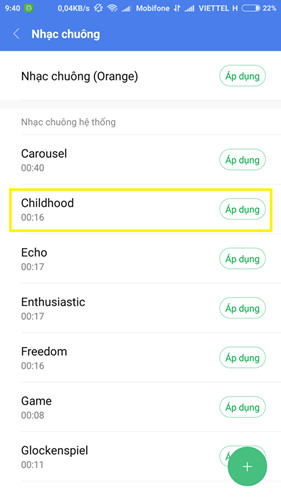 Chọn nhạc chuông bạn cần thay đổi và bấm “Áp dụng” Chọn nhạc chuông bạn cần thay đổi và bấm “Áp dụng”