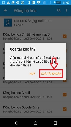 Xác nhận thao tác xóa tài khoản
