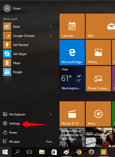 Truy cập mục Settings trong biểu tượng Windows Truy cập mục Settings trong biểu tượng Windows