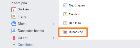 Bạn chọn mục “Bị hạn chế” để xem những người trong danh sách này