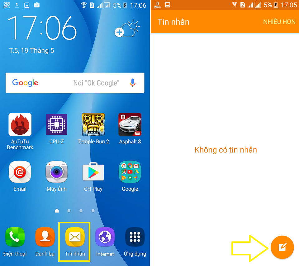 Cách gửi tin nhắn kèm hình, video, âm thanh trên Galaxy On7
