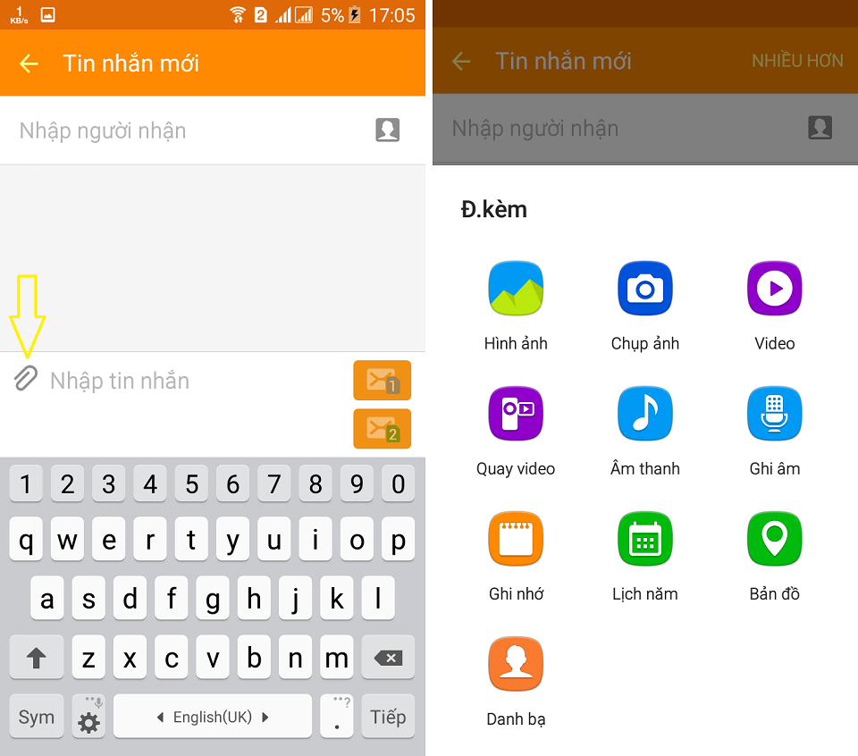 Cách gửi tin nhắn kèm hình, video, âm thanh trên Galaxy On7