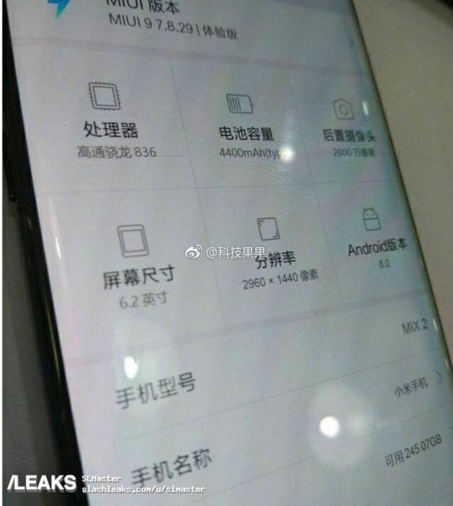 Mi Mix 2 lộ diện cấu hình cực