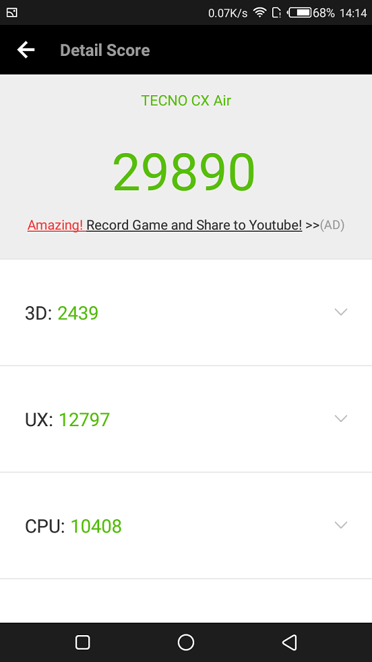 Camon CX Air đạt 30,000 điểm Antutu