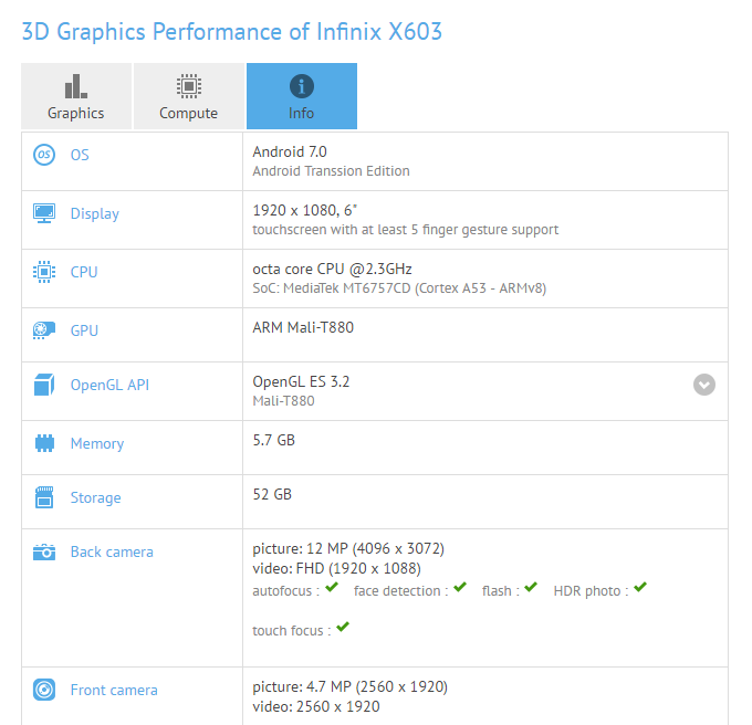 Infinix X603 lộ cấu hình