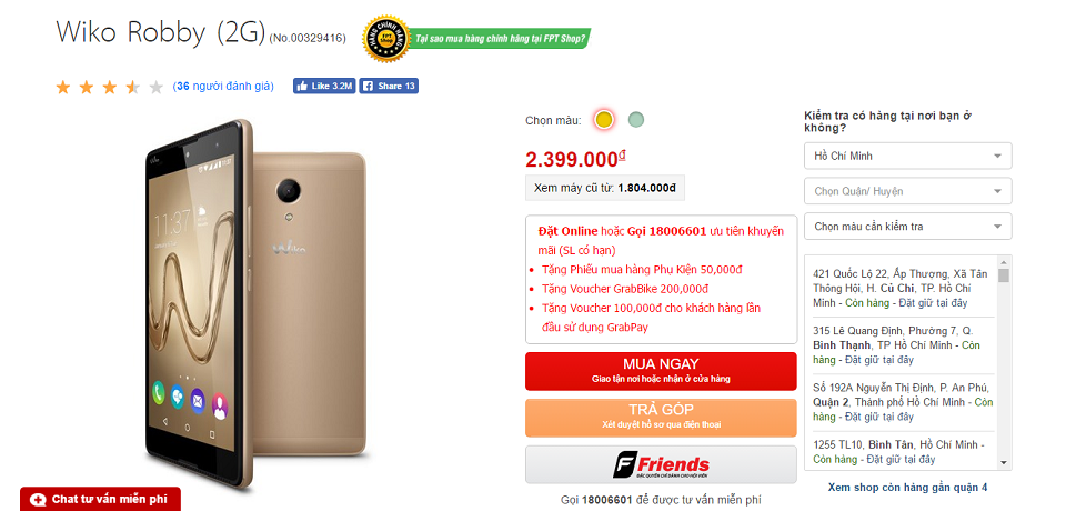Ưu đãi lớn khi mua Wiko Robby 2G từ FPT Shop Ưu đãi lớn khi mua Wiko Robby 2G từ FPT Shop