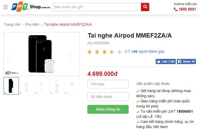 FPT Shop chính thức cho phép đặt mua Apple Airpod FPT Shop chính thức cho phép đặt mua Apple Airpod