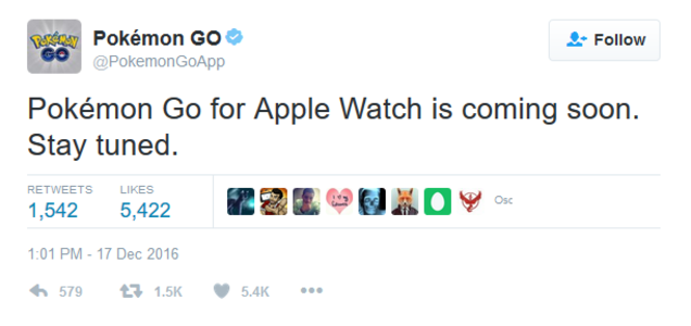 Tựa game Pokemon Go chuẩn bị đổ bộ lên Apple Watch