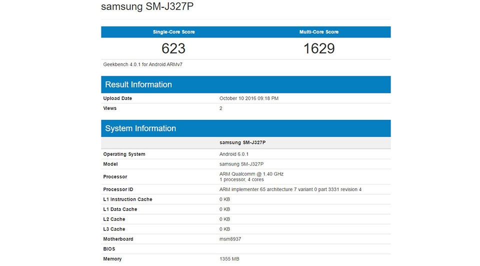 Samsung Galaxy J3 2017 lộ diện thông số qua Geekbench