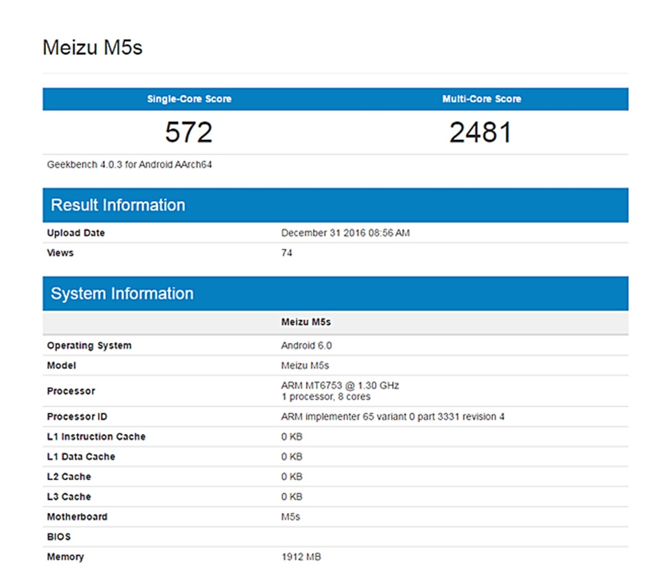 Meizu M5s trên GeekBench Meizu M5s trên GeekBench