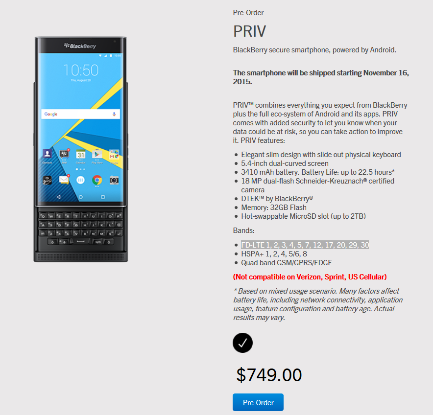 Blackberry nhận đặt hàng trước Blackberry Priv giá 749USD