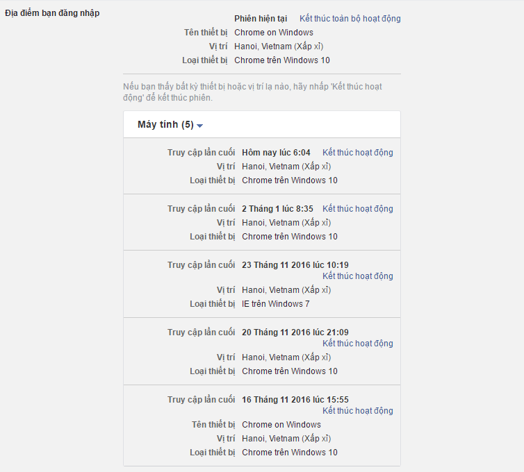 Hướng dẫn kiểm tra các phiên đăng nhập gần đây