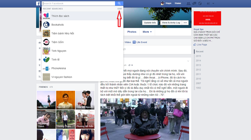 Cách xóa lịch sử tìm kiếm trên Facebook 1