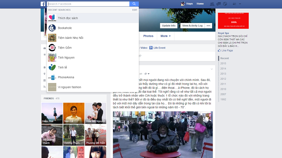 Cách xóa lịch sử tìm kiếm trên Facebook