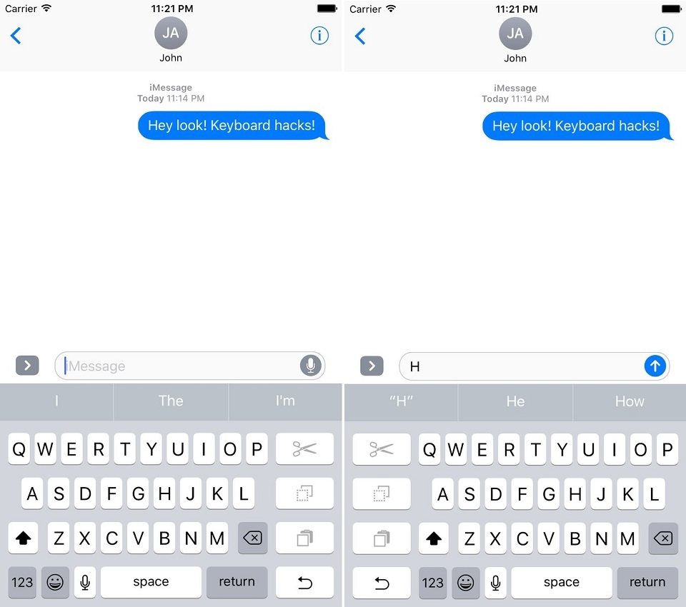 Cận cảnh giao diện bàn phím iOS mặc định tối ưu dành cho một tay