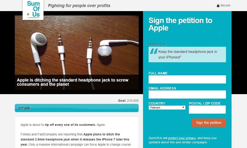 Hơn 200,000 người yêu cầu Apple giữ lại jack 3.5 trên iPhone 7