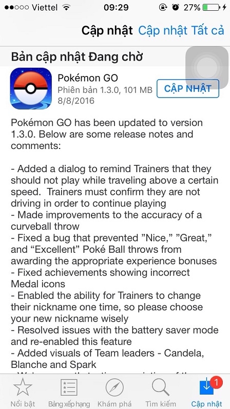 Pokemon Go có bản cập nhật mới cho cả Android và iOS