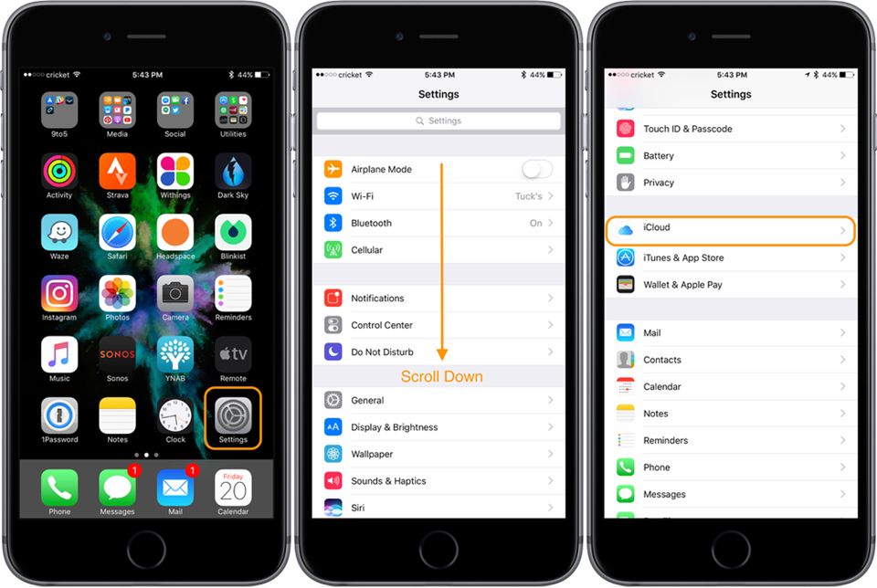 Đầu tiên, bạn hãy điều hướng đến Settings > kéo xuống dưới và chọn iCloud