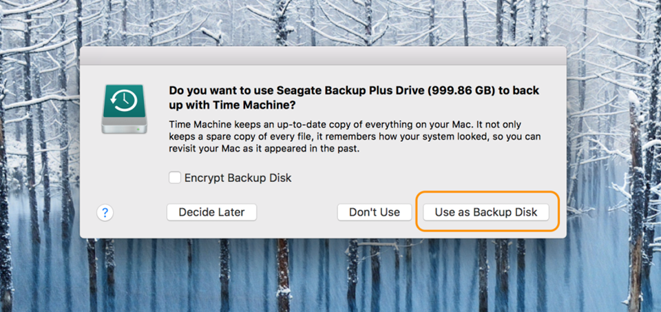 Dùng ổ cứng ngoài để backup Mac OS