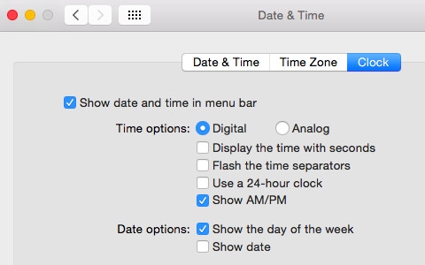 Show date and time in menu bar