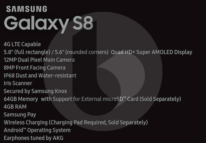 Cấu hình chính thức của Samsung Galaxy S8 Cấu hình chính thức của Samsung Galaxy S8