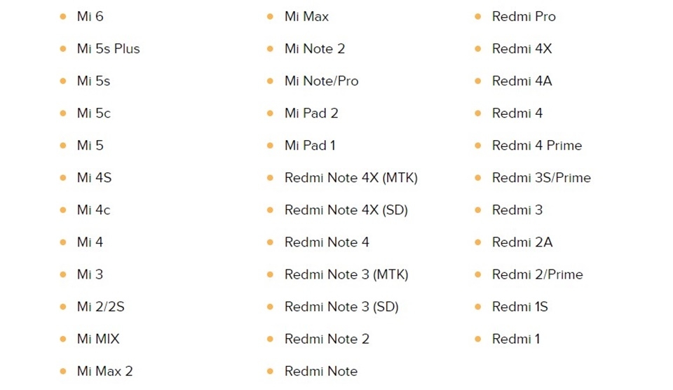 Danh sách thiết bị thử nghiệm phiên bản MIUI 9 Danh sách thiết bị thử nghiệm phiên bản MIUI 9