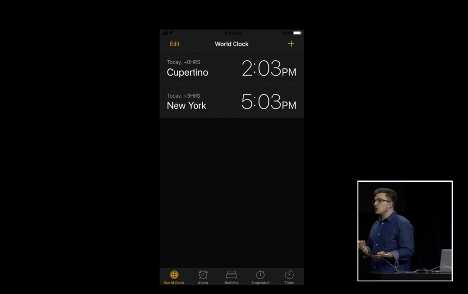 Giao diện ứng dụng Đồng hồ Dark Mode trên iOS 11 Giao diện ứng dụng Đồng hồ Dark Mode trên iOS 11