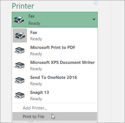 Tùy chọn Print to File