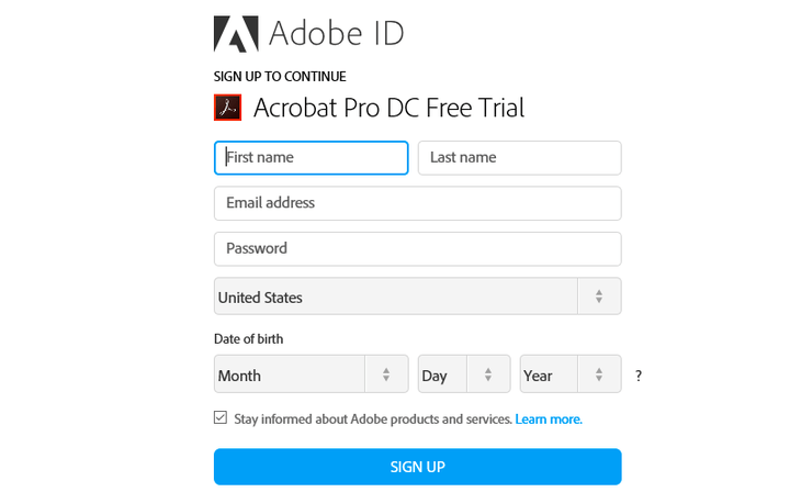 Đăng ký Adobe Acrobat để cài mật khẩu cho file PDF