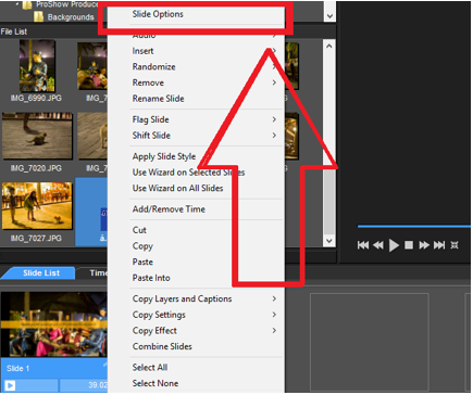 Chọn Slide Options để viết chữ trong ProShow Producer 6.0