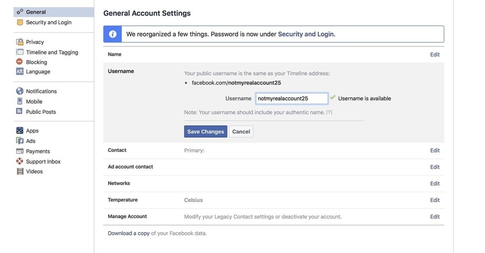 Đổi tên đăng nhập Facebook để chống bị lộ thông tin cá nhân Đổi tên đăng nhập Facebook để chống bị lộ thông tin cá nhân