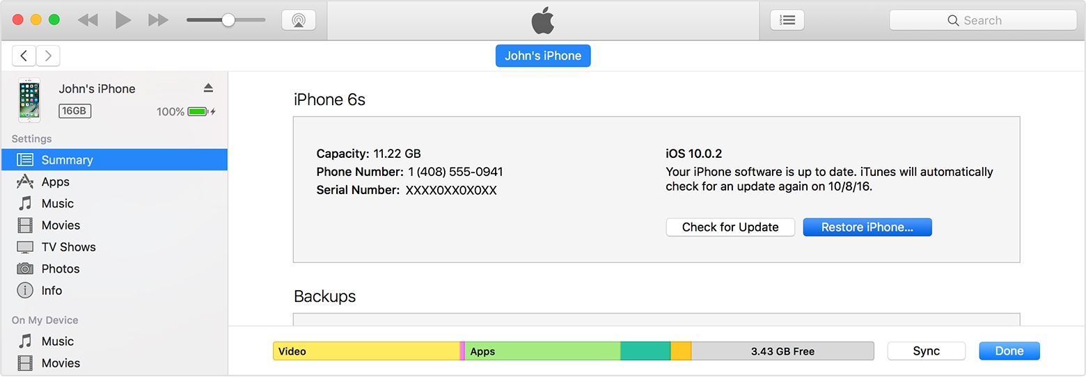 Chọn thiết bị và nhấp Restore