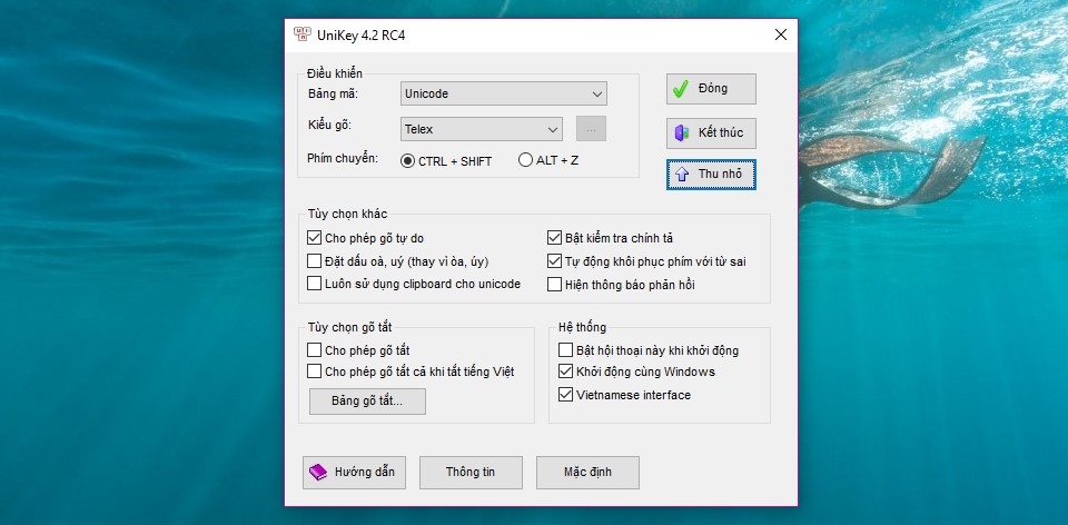 Giao diện phần mềm Unikey