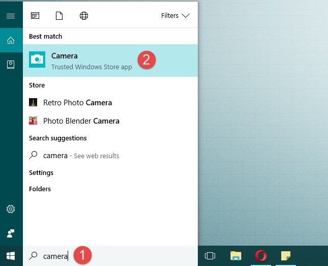 Tìm kiếm ứng dụng Camera trong Start menu
