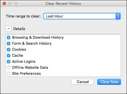 Chọn Clear Now để tiến hành làm sạch trình duyệt FireFox