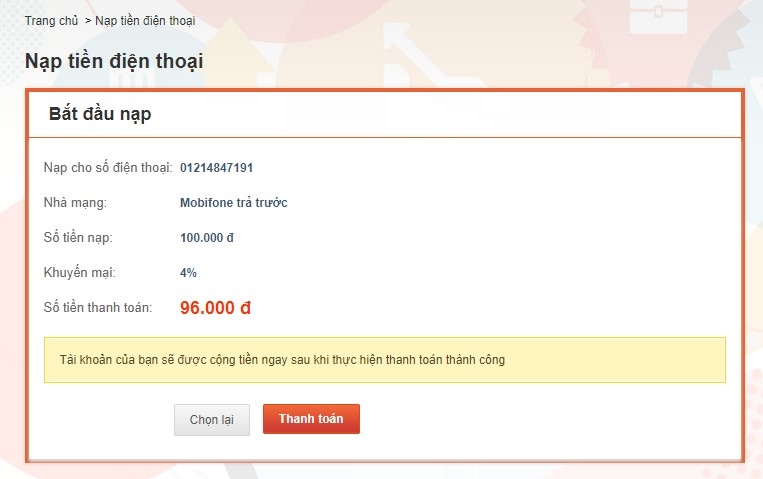 Thử nạp thẻ điện thoại online Thử nạp thẻ điện thoại online
