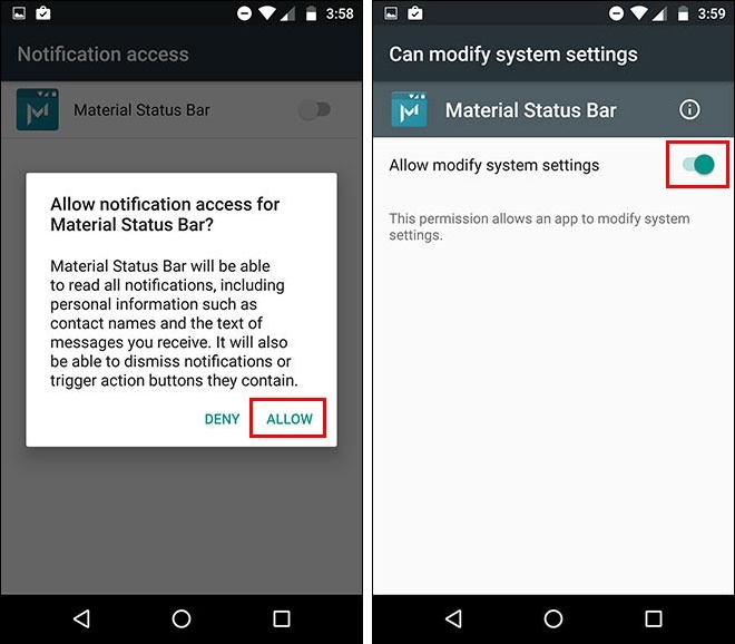 Cấp quyền Notification cho ứng dụng Material Status Bar Notific