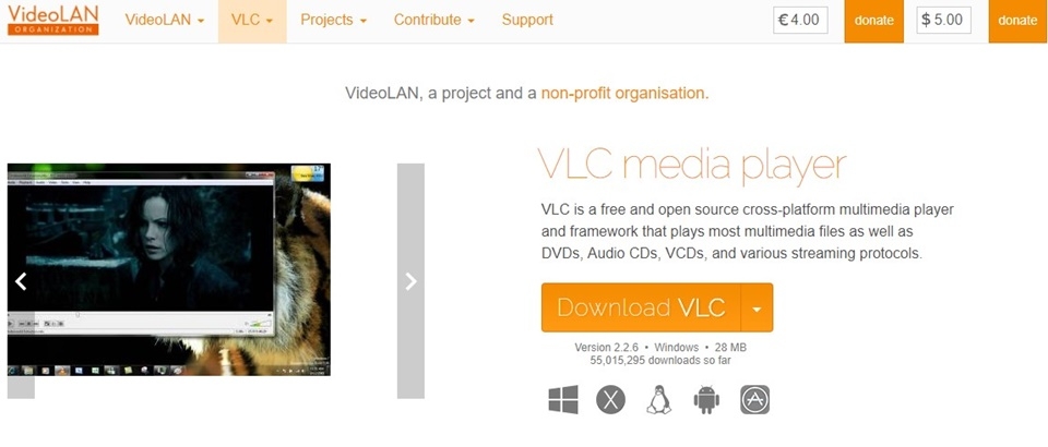 Giao diện trang tải về VLC Giao diện trang tải về VLC