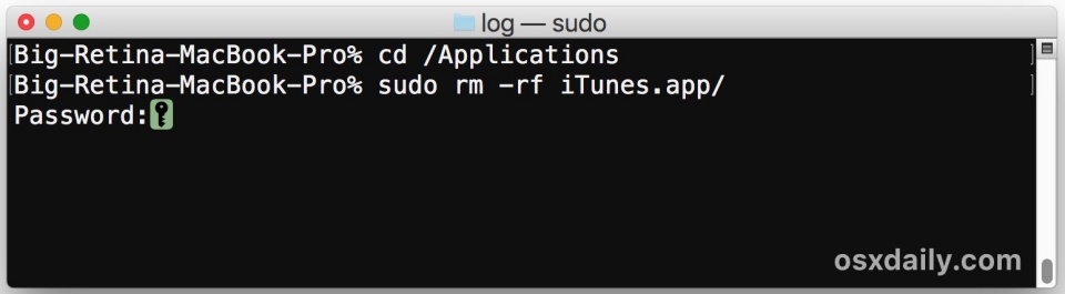 Lệnh xoá iTunes khỏi Mac