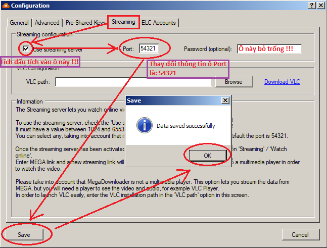 Nhập Port 54321 và bỏ trống ô password ở phần này
