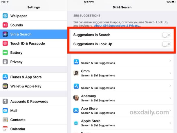 Vô hiệu hoá Siri Suggestions & Siri Look Up Vô hiệu hoá Siri Suggestions & Siri Look Up