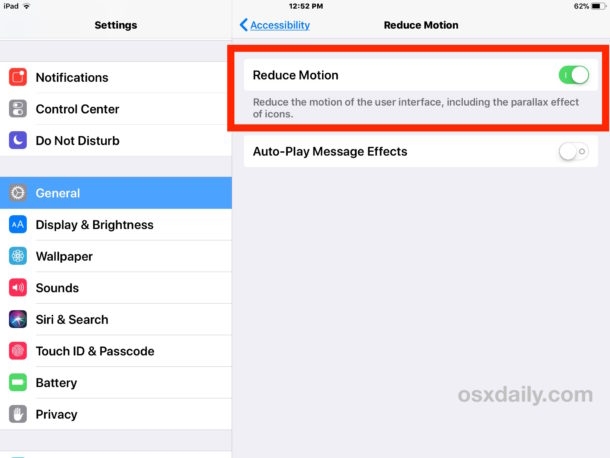 Vô hiệu hoá tính năng Parallax UI Effects và Reduce Motion Vô hiệu hoá tính năng Parallax UI Effects và Reduce Motion