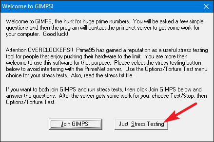 Giao diện phần mềm kiểm tra hiệu năng máy tính Prime95