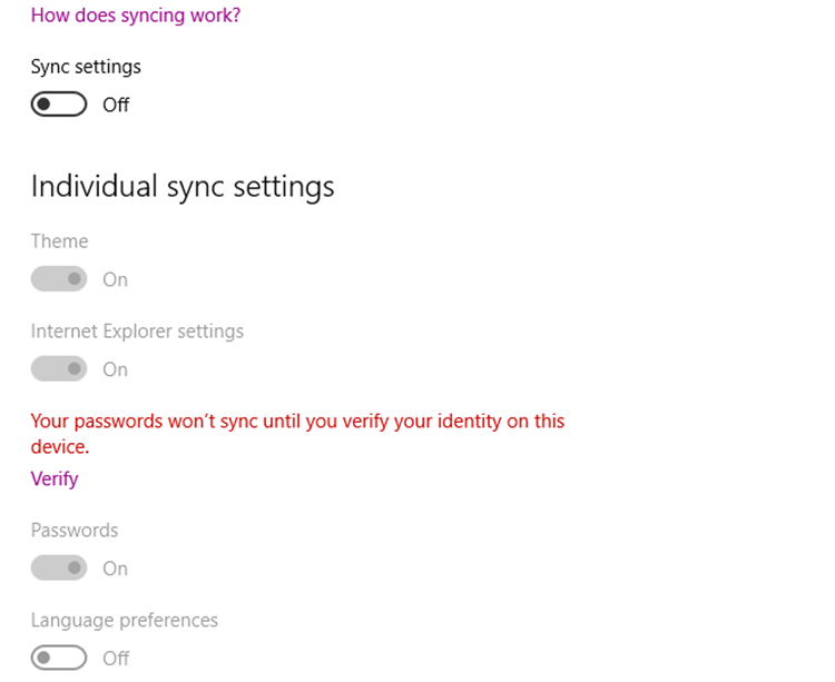 Sync Settings > Off