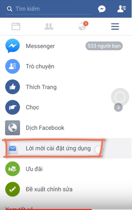 Chọn lời mời ứng dụng